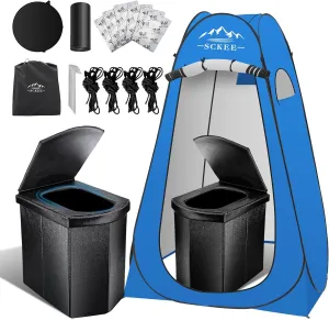 16.5'' Camping Toilet with Pop-Up Privacy Tent Set, XL Portable Toilet for Camping, Outdoor Showers Changing Rooms, Portable Bathroom Travel Potty for Camping, Hiking, Roadtrip,RV Travel