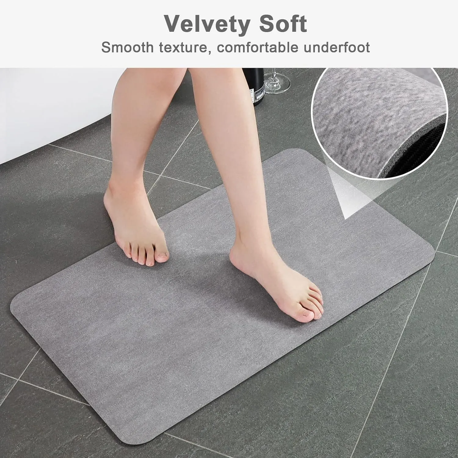 17''x29.5''Stiio Bath Mats for Bathroom, Super Absorbent Quick drying, Rubber Non Slip Thin Bathroom Rugs Fit Under Door, Easy Clean Washable Shower Mat for Bathtub, Sink, 17x29.5 in Grey