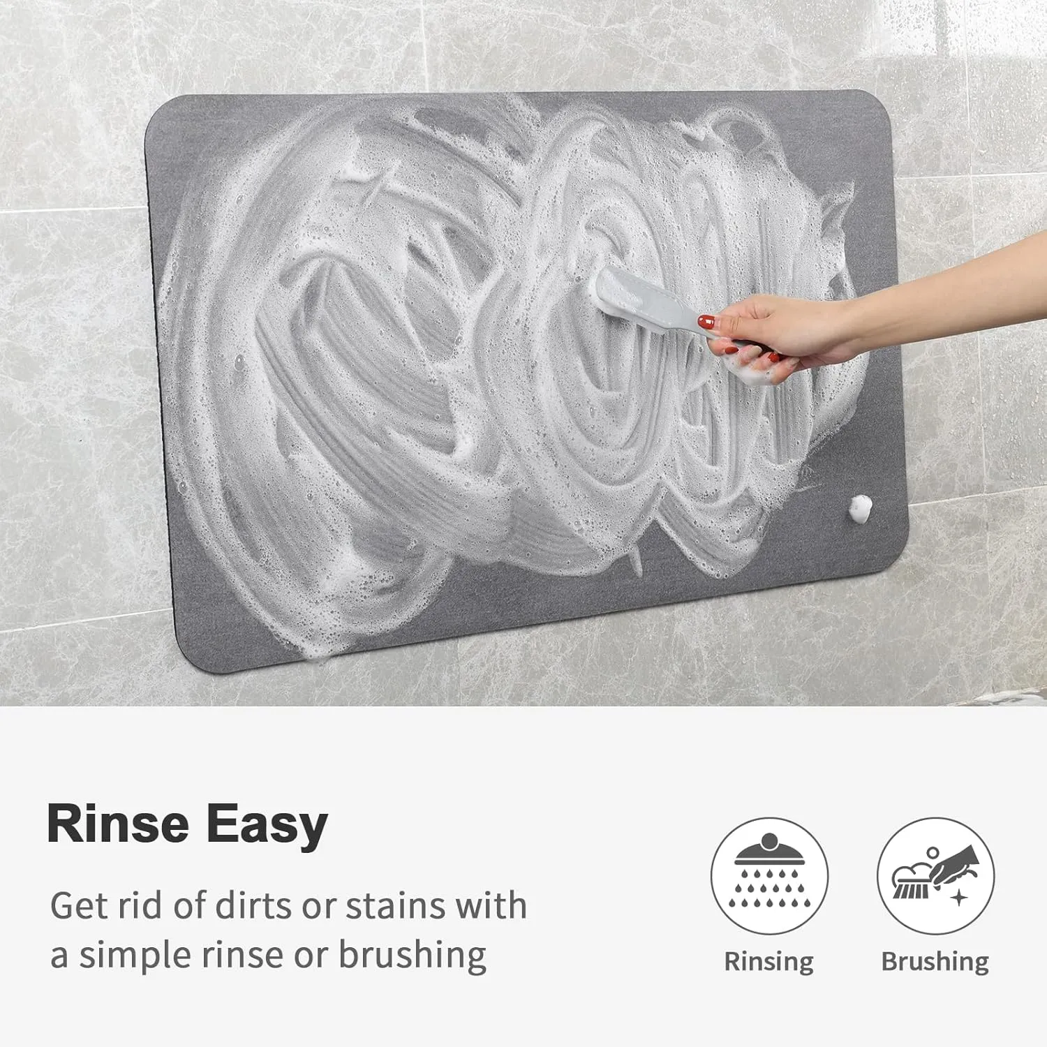 17''x29.5''Stiio Bath Mats for Bathroom, Super Absorbent Quick drying, Rubber Non Slip Thin Bathroom Rugs Fit Under Door, Easy Clean Washable Shower Mat for Bathtub, Sink, 17x29.5 in Grey