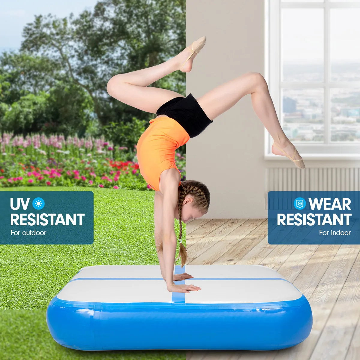 1m Air Block Inflatable Gymnastics Tumbling Mat with Pump - Blue
