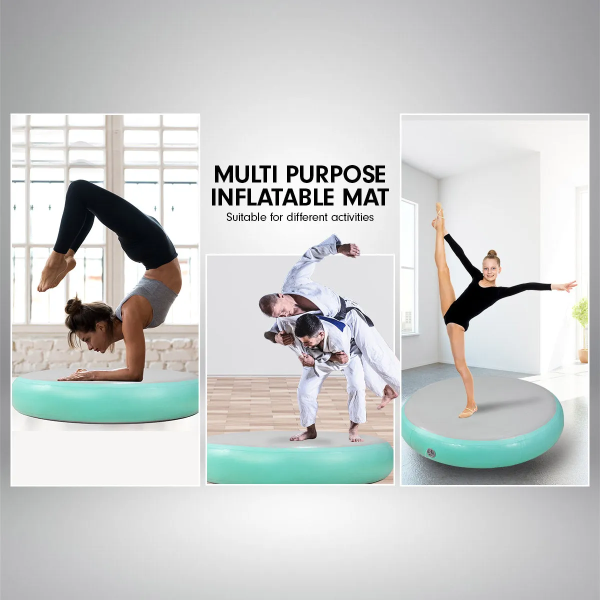 1m Air Spot Round Inflatable Gymnastics Tumbling Mat with Pump - Green