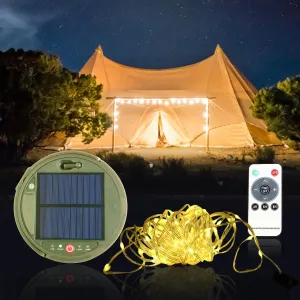2 in 1 Solar Camping String Lights, 39.4Ft Ultra Long String with 150LEDsPortable,Waterproof Camping Light for Hiking, Camping Decorations,USB Rechargeable Light with Remote Control