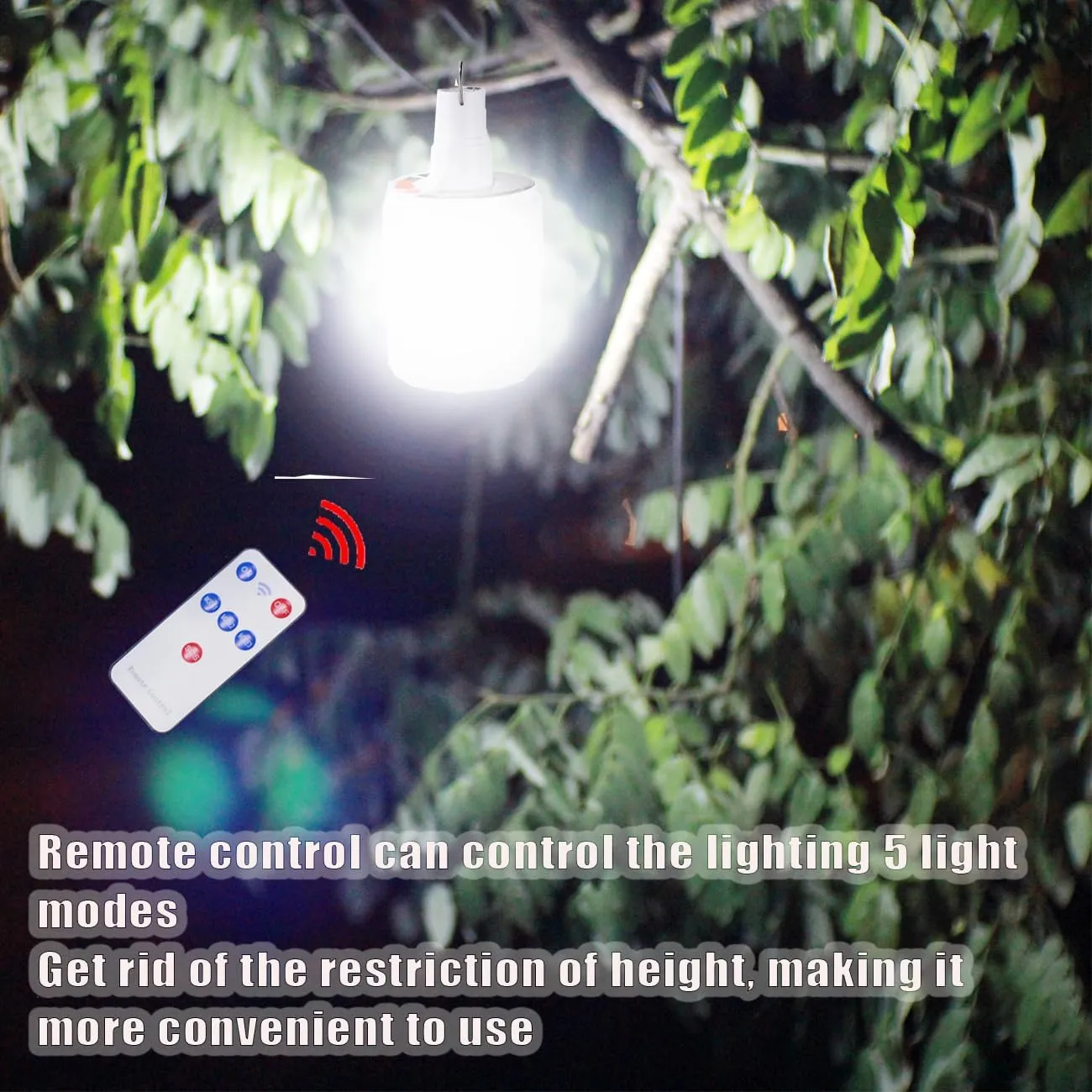 2 in 1 Solar Lamp LED Remote Control Camping LED Blub Tent Lantern Lights 5 Mode USB Rechargeable Portable Tent Hanging Hook Flashlight Outdoor Fishing Emergency Courtyard Power Outage 2 Pack