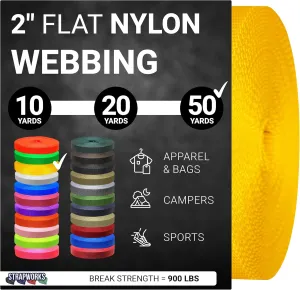 2 Inch Heavy Duty Nylon Webbing Strap Roll for Belt, Backpack, Sling, Collar, Leash, Strapping and More, 10, 20, or 50 Yards, Over 20 Colors
