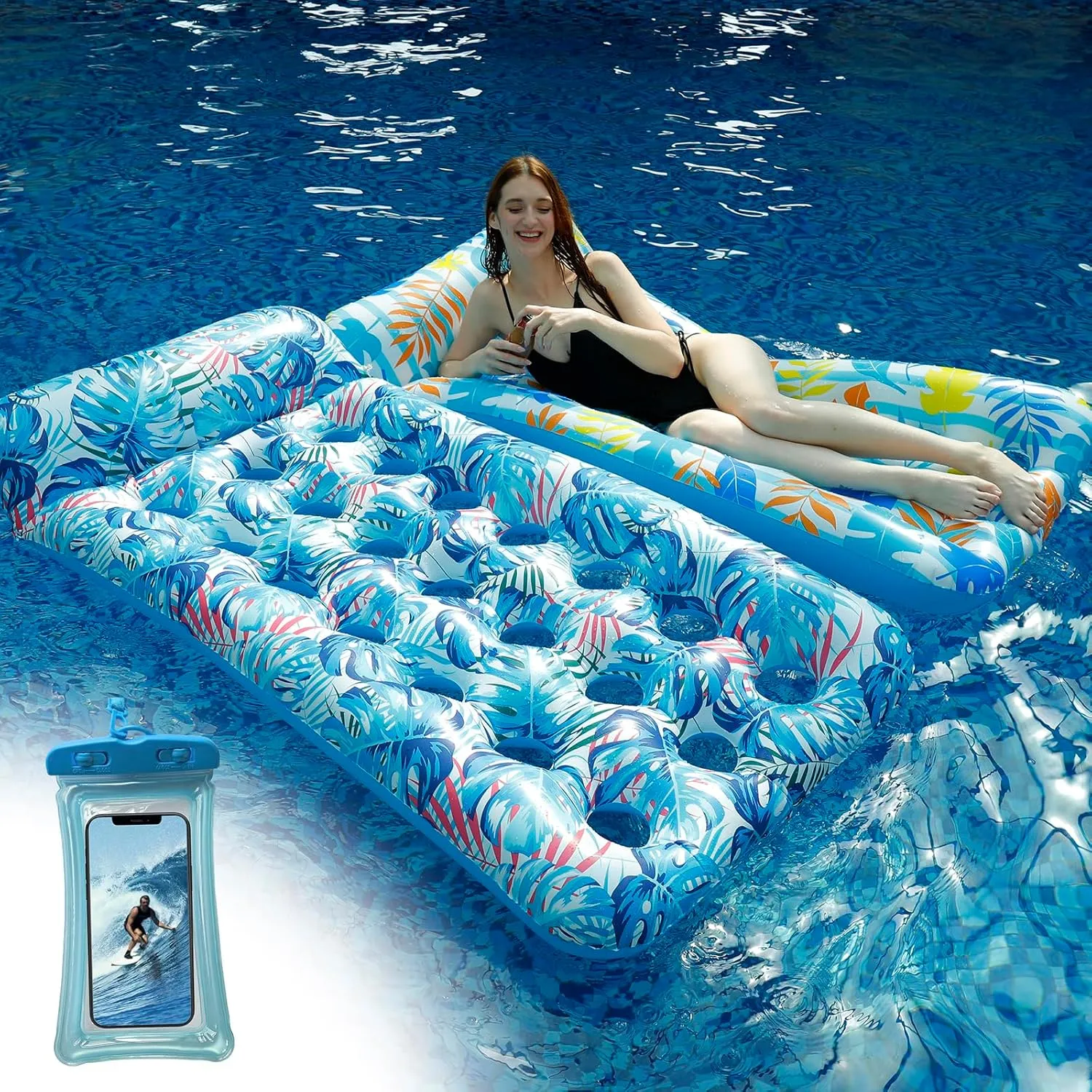 2 Pack Inflatable Pool Float Mat, Lounger, Multi-Purpose Swimming Pool Floats Toys for Pool Party, Summertime Beach, Outdoor，Giant Pool Floats Adult Size with Headrest,78.7" L,XL Size,