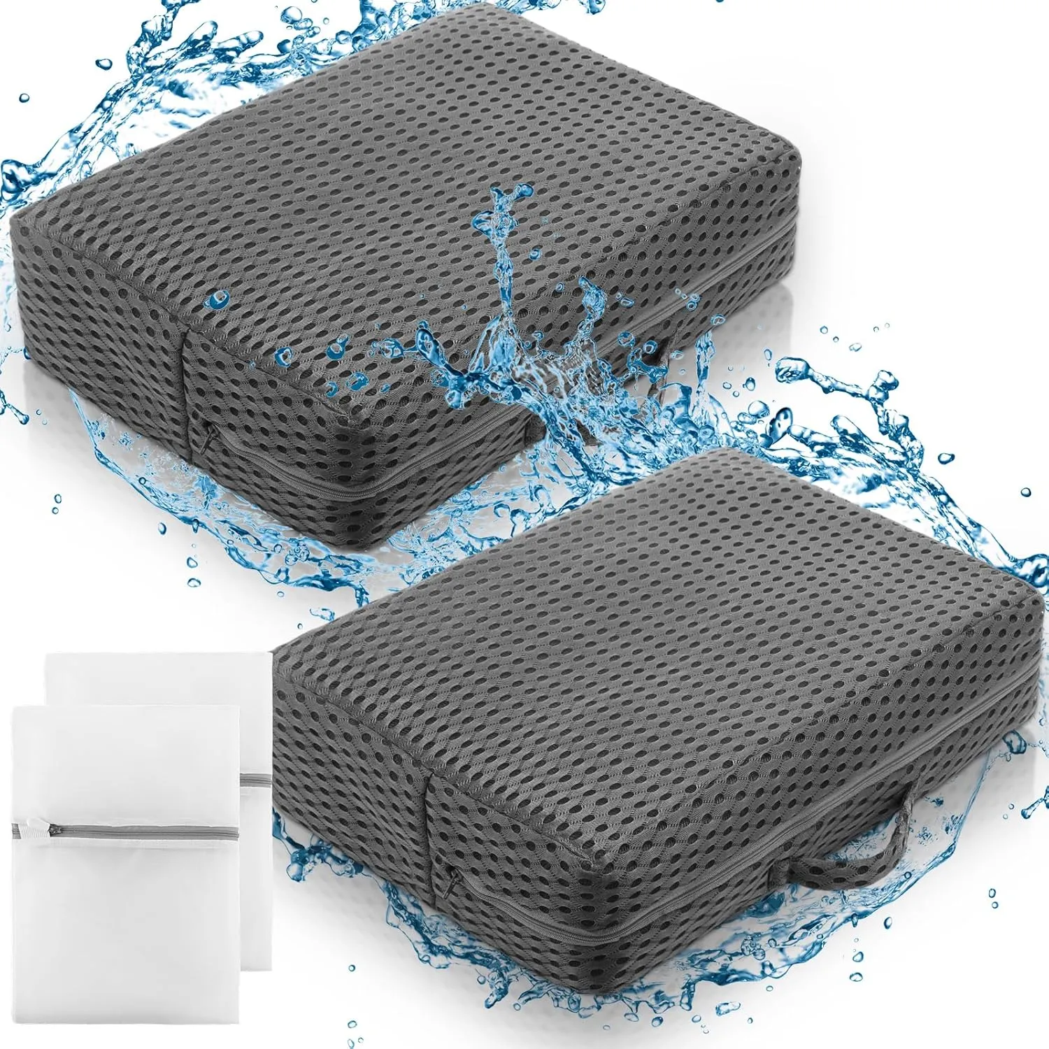 2 Pcs Hot Tub Booster Seat Weighted Spa Bathtub Booster Cushion with Micro Dot Quick Dry Non Slip Bottom, 4d Air Mesh Cover Inflatable Cushion Tub Accessories for Indoor Outdoor(Grey)
