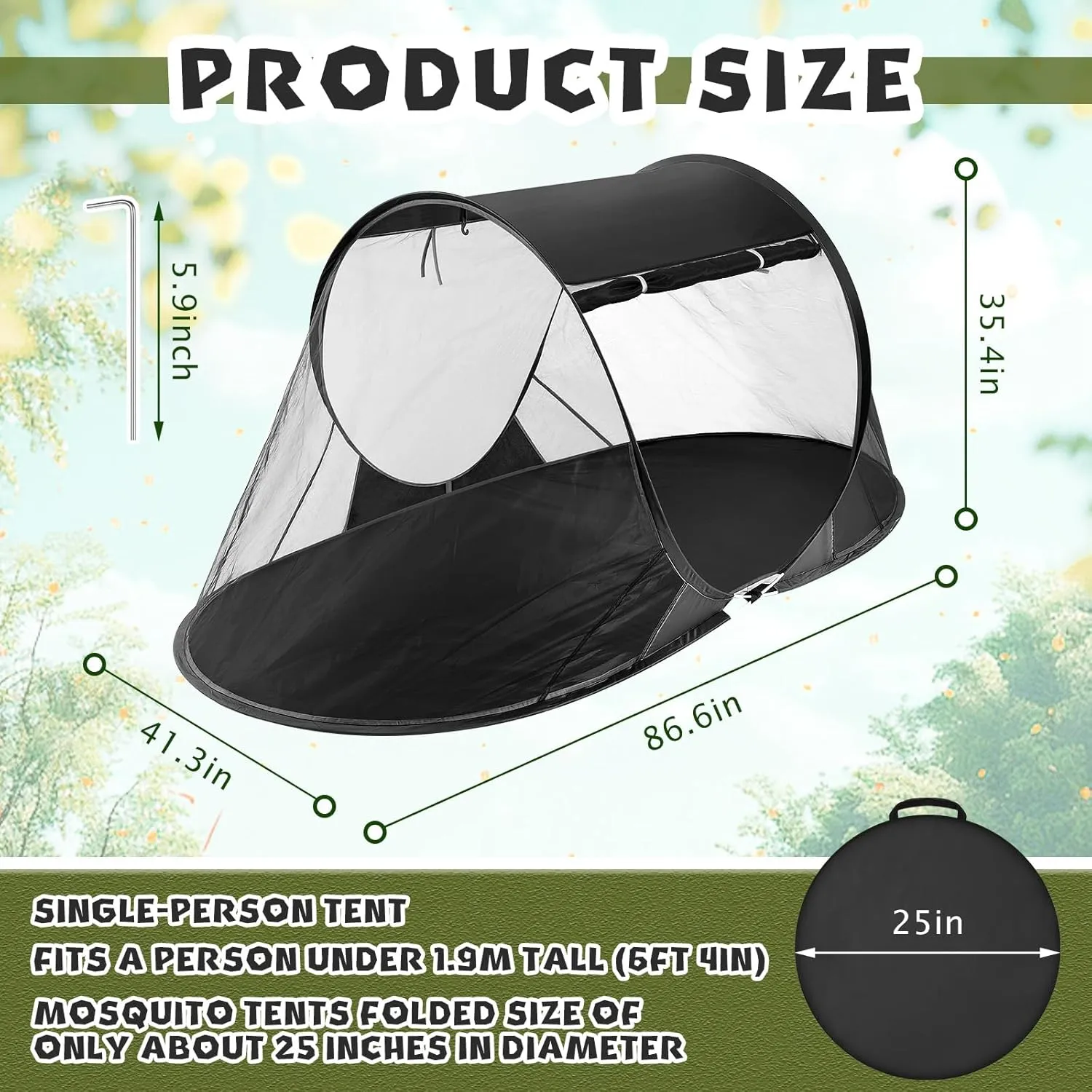 2 Pcs Pop up Mosquito Tent Outdoor for Camping One Person Bug Net Pop up Screen Tents Foldable Portable Waterproof Freestanding Insect Net for Summer Camp Bed Camping(Black)