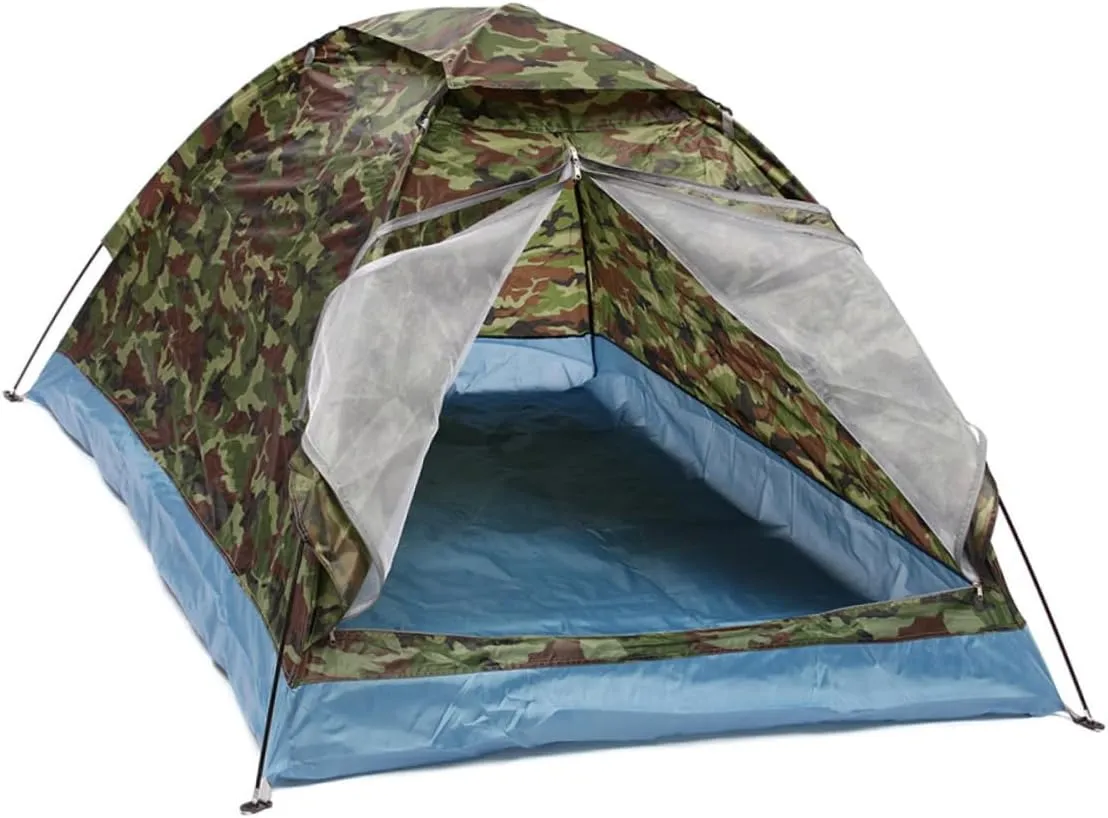 2 Person Outdoor Tent Mesh Door Instant Pop up Camouflage Camping Tent for Beach Hiking and Family Adventures