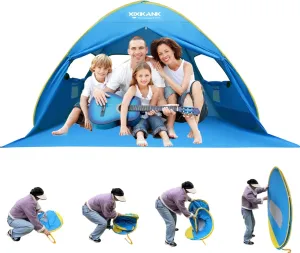 2 Seconds Easy Setup Pop Up Beach Tent for 4 Persons,UPF 50  Thicker Oxford Fabric,Steel Wire Frame,Superb Windproof Sun Shelter,Lightweight Beach Cabana with Handy Carry Bag