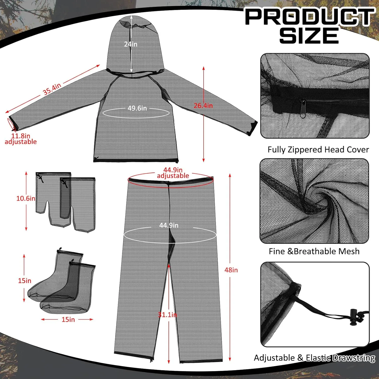 2 Sets Mosquito Net Suit Tick Net Pants Jacket Mittens and Socks Insect Proof Body Clothing Outdoor Hunting Camping Climbing
