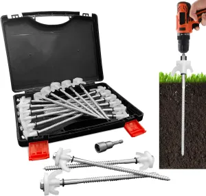 20 Pack Tent Stakes Heavy Duty - 8" Ground Anchors Screw in - Camping Stakes with Grow in The Dark Heads - Metal Threaded Tent Spikes with Hex Head Driver and Storage Box