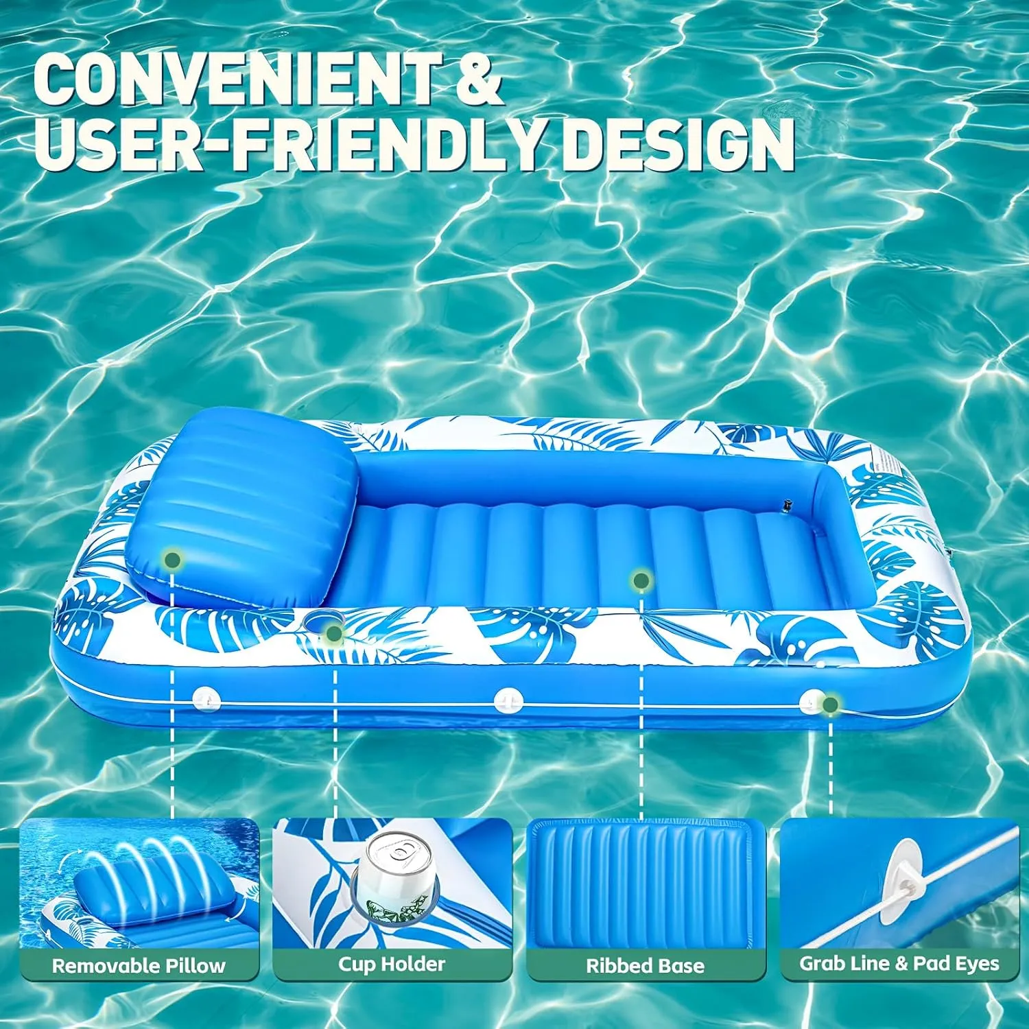 [2025 New Upgraded] Pool Floats for Adult -Floating Lounge Chairs,Inflatable Pool Floats with Cup Holders 2 Repair Patch Suit for Swimming Pools, Beach, Pool Toys,Backyard Party,Lakes