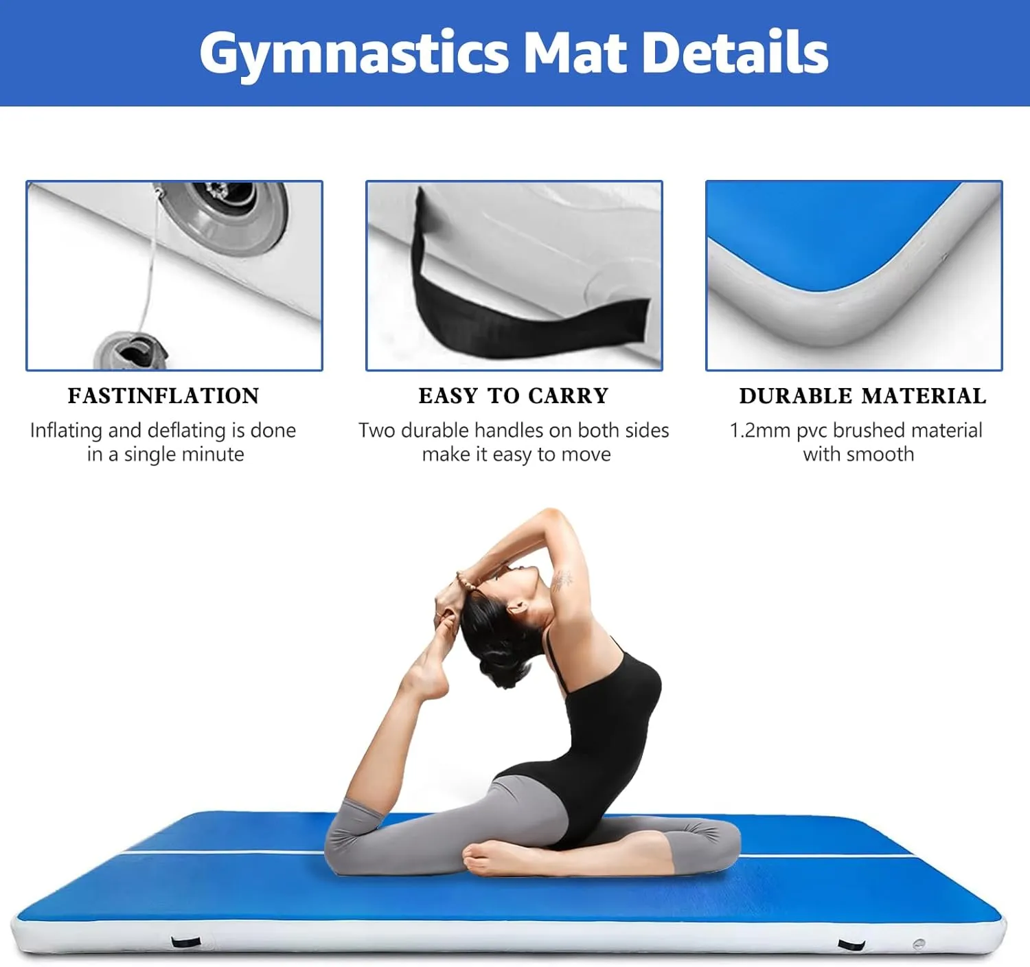20FTx6.6FT x8 inches Air Gymnastics Track Mat Thickness Gymnastics Tumbling Air Mat Inflatable Tumble Track with Electric Air Pump, for Gym/Training/Yoga/Home use/Exercise/Cheerleading/Water
