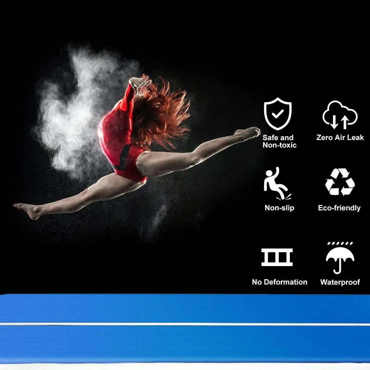 20FTx6.6FT x8 inches Air Gymnastics Track Mat Thickness Gymnastics Tumbling Air Mat Inflatable Tumble Track with Electric Air Pump, for Gym/Training/Yoga/Home use/Exercise/Cheerleading/Water