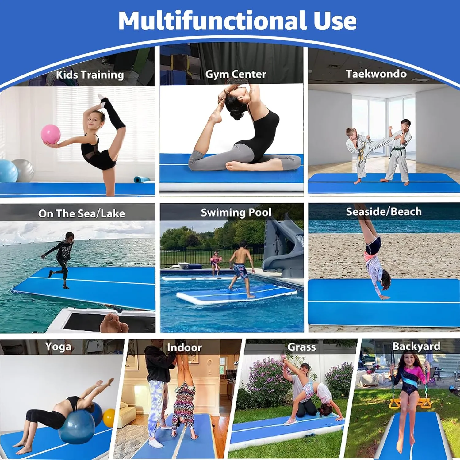 20FTx6.6FT x8 inches Air Gymnastics Track Mat Thickness Gymnastics Tumbling Air Mat Inflatable Tumble Track with Electric Air Pump, for Gym/Training/Yoga/Home use/Exercise/Cheerleading/Water