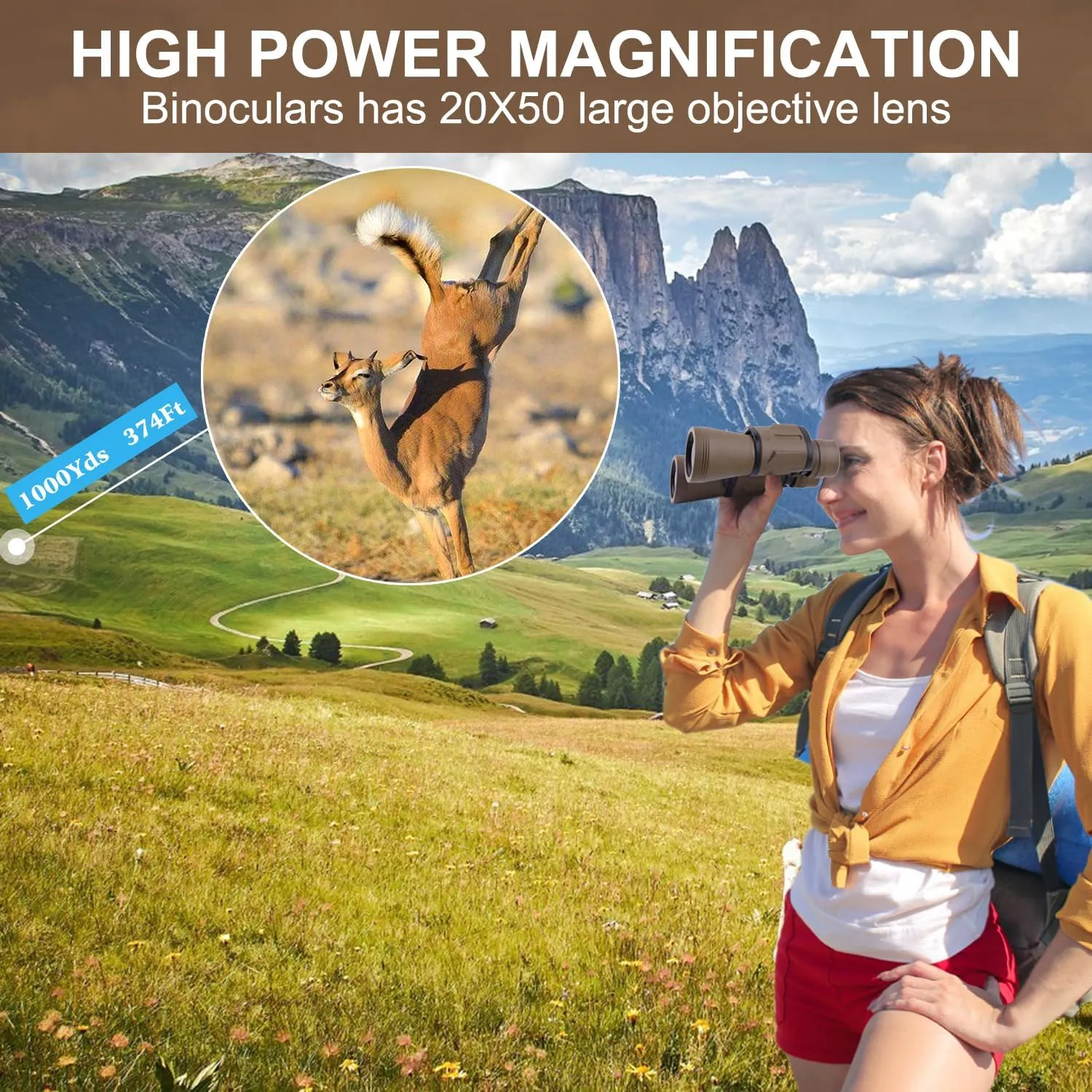 20x50 High Power Binoculars for Adults with Smartphone Adapter, HD Professional/Daily Waterproof Compact Binoculars for Bird Watching Hiking Concert Travel with BAK4 Prism FMC Lens, Mud