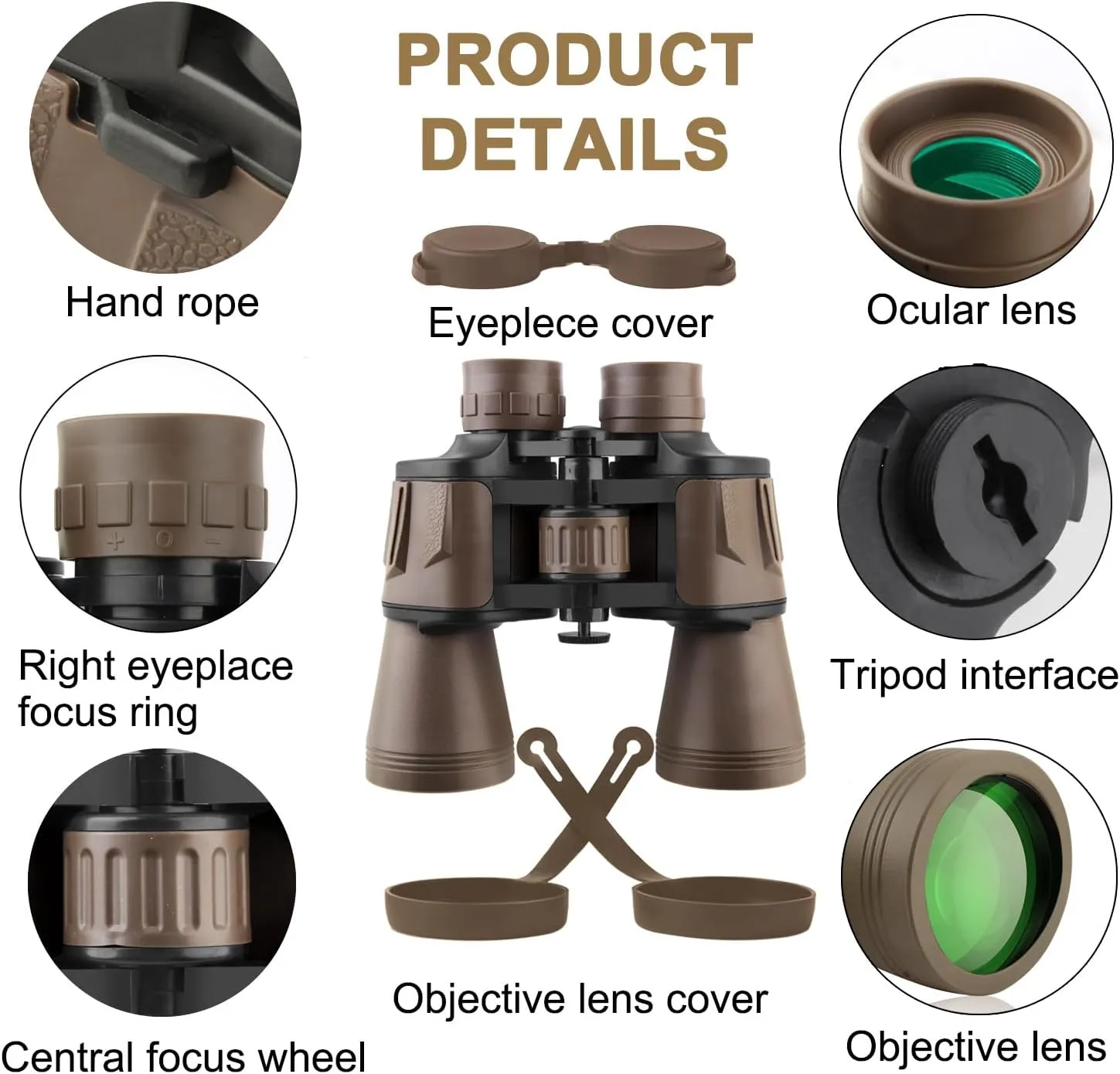 20x50 High Power Binoculars for Adults with Smartphone Adapter, HD Professional/Daily Waterproof Compact Binoculars for Bird Watching Hiking Concert Travel with BAK4 Prism FMC Lens, Mud