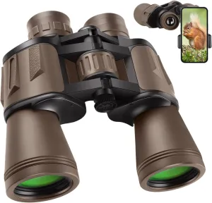 20x50 High Power Binoculars for Adults with Smartphone Adapter, HD Professional/Daily Waterproof Compact Binoculars for Bird Watching Hiking Concert Travel with BAK4 Prism FMC Lens, Mud