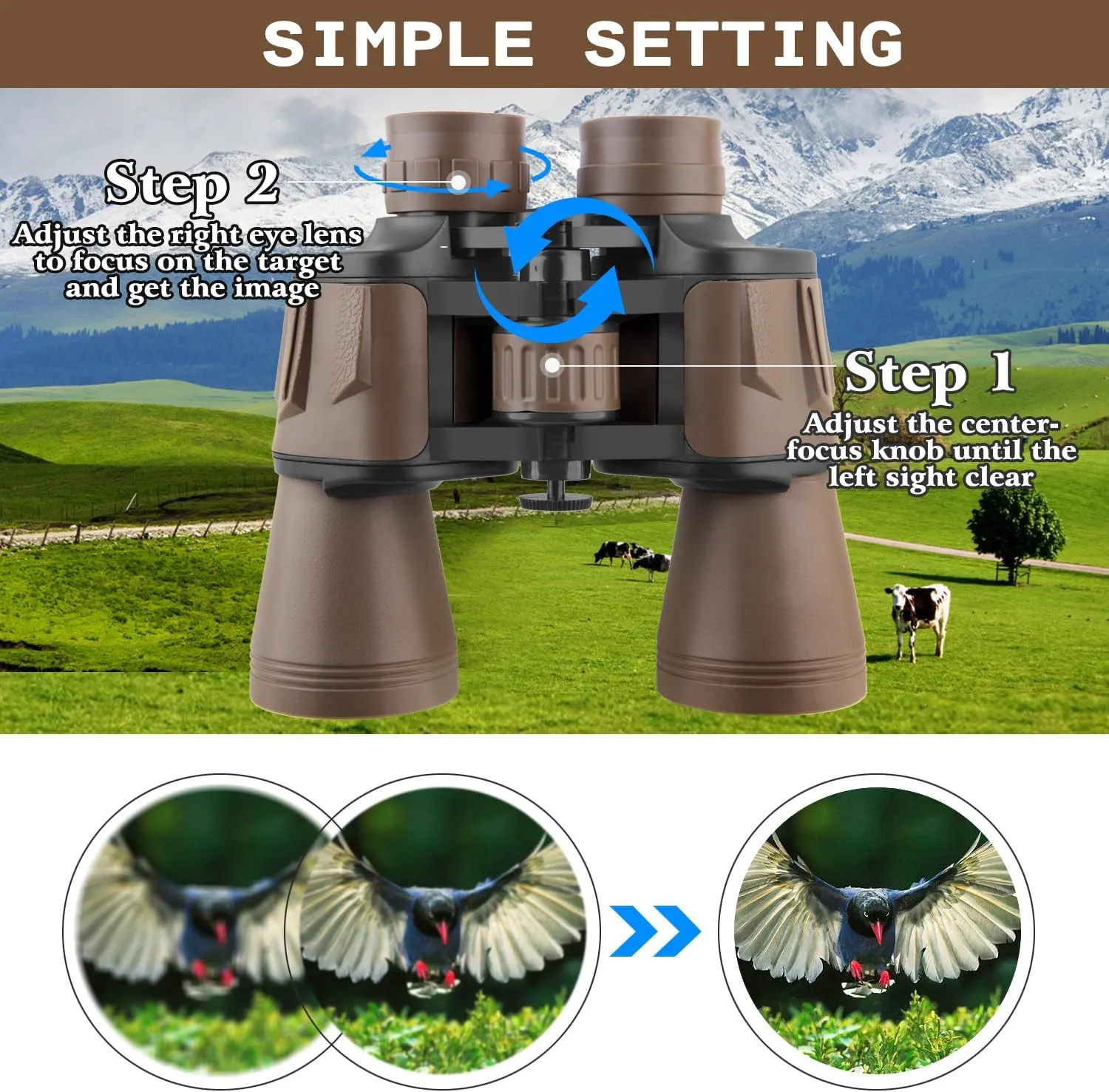 20x50 High Power Binoculars for Adults with Smartphone Adapter, HD Professional/Daily Waterproof Compact Binoculars for Bird Watching Hiking Concert Travel with BAK4 Prism FMC Lens, Mud