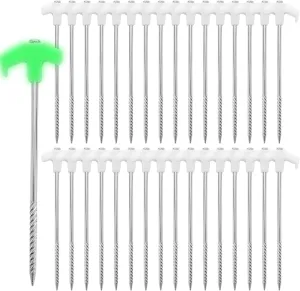 24 Pcs Tent Stakes Threaded Metal Tent Stakes, 10 Inch Glow in The Dark Ground Anchor Peg Screw in Camping Stakes