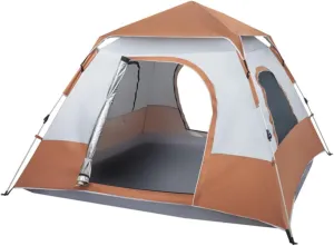 240 * 240 * 150cm Spring Quick Opening Four-Person Family Tent Camping Tent Brown Easy Tents for Camping, Waterproof Instant SetupTent Big Family Camping Tents Beach Tent Space