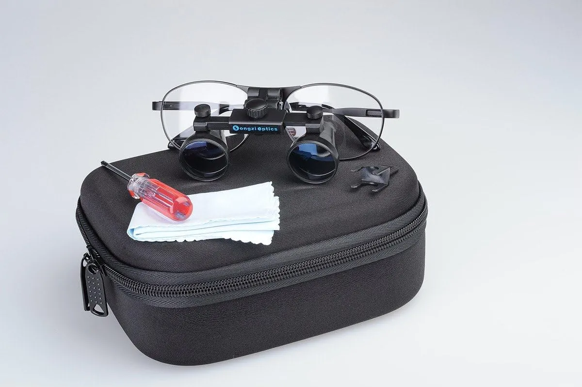 2.5X 3X 3.5X Optional Titanium Frame Binocular Dental Surgical Loupes with High Brightness Led Headlight (Working Distance :(500-600 mm) XL, Magnification:2.5X)