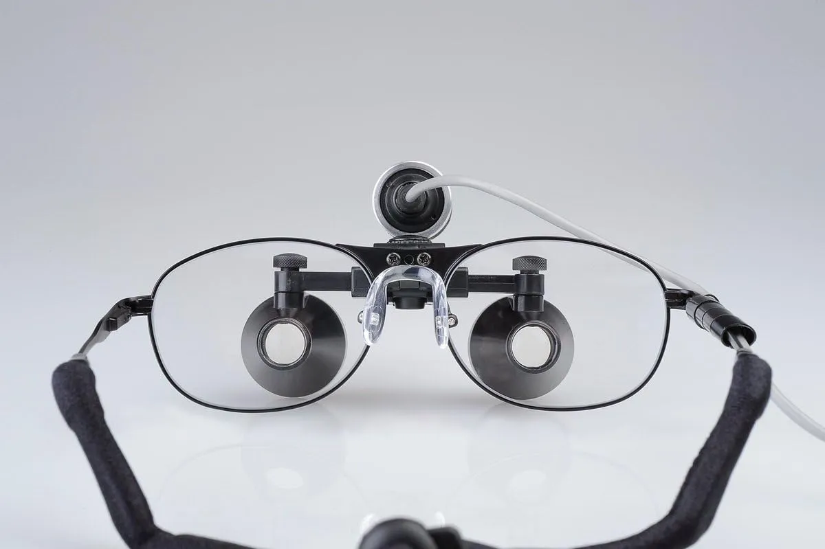 2.5X 3X 3.5X Optional Titanium Frame Binocular Dental Surgical Loupes with High Brightness Led Headlight (Working Distance :(500-600 mm) XL, Magnification:2.5X)