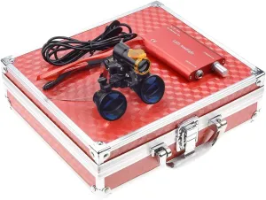 2.5X Binocular Loupes Glasses Magnifier with 5W LED Headlight Lamp Filter Aluminum Box (Red)