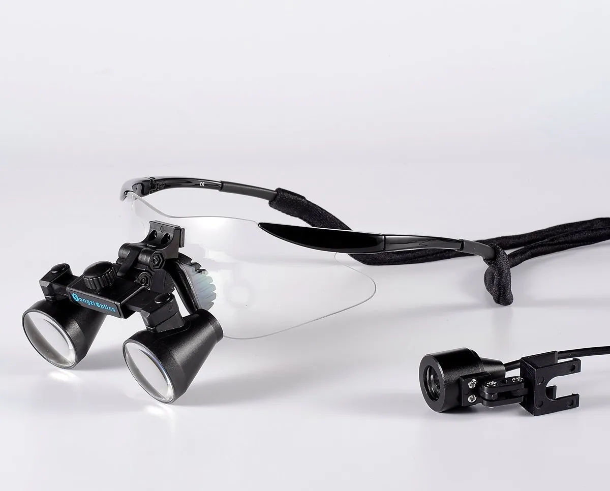 (2.5X,3X,3.5X Optional) Black Frame Binocular Dental Loupes Surgical Loupes & High Brightness Headlight (Working Distance :(360-460 mm) R, Magnification:3.5X)