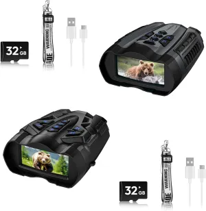 2Pcs Night Vision Goggles,4K Night Vision Binoculars for Adult with 3.5" HD Screen,32GB TF Card for Photo and Video,9 Gear Infrared and 10X Digital Zoom for Outdoor Enthusiasts and Animal Watchers