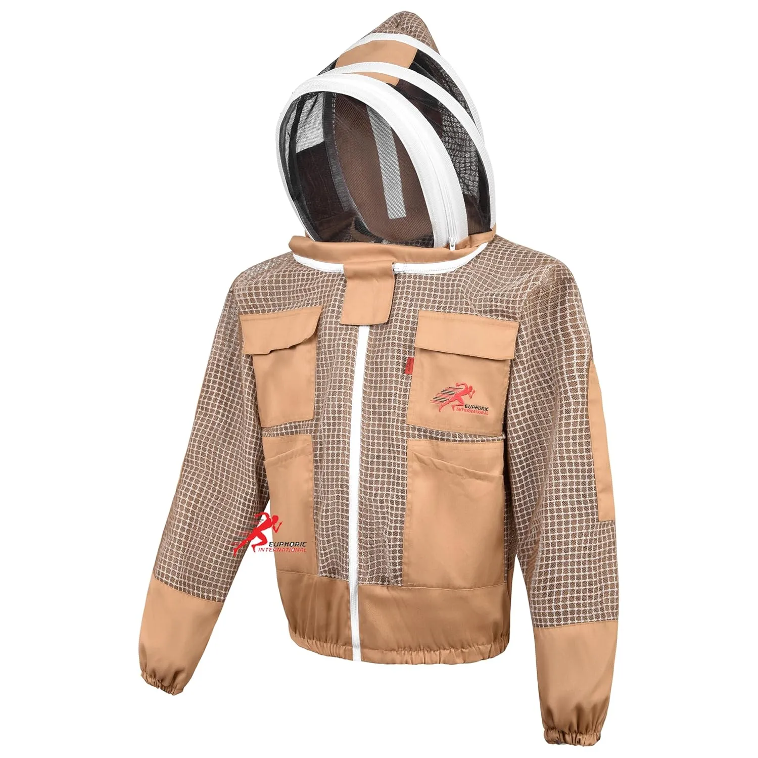 3 Layer Bee Jacket with Fencing Veil and One Pair of Gloves Beekeeping Jacket for Beginer and Professional Fully Protective Jacket Sting Proof Bee Jacket Ventilated Beekeeper Jacket (Khaki, Medium)