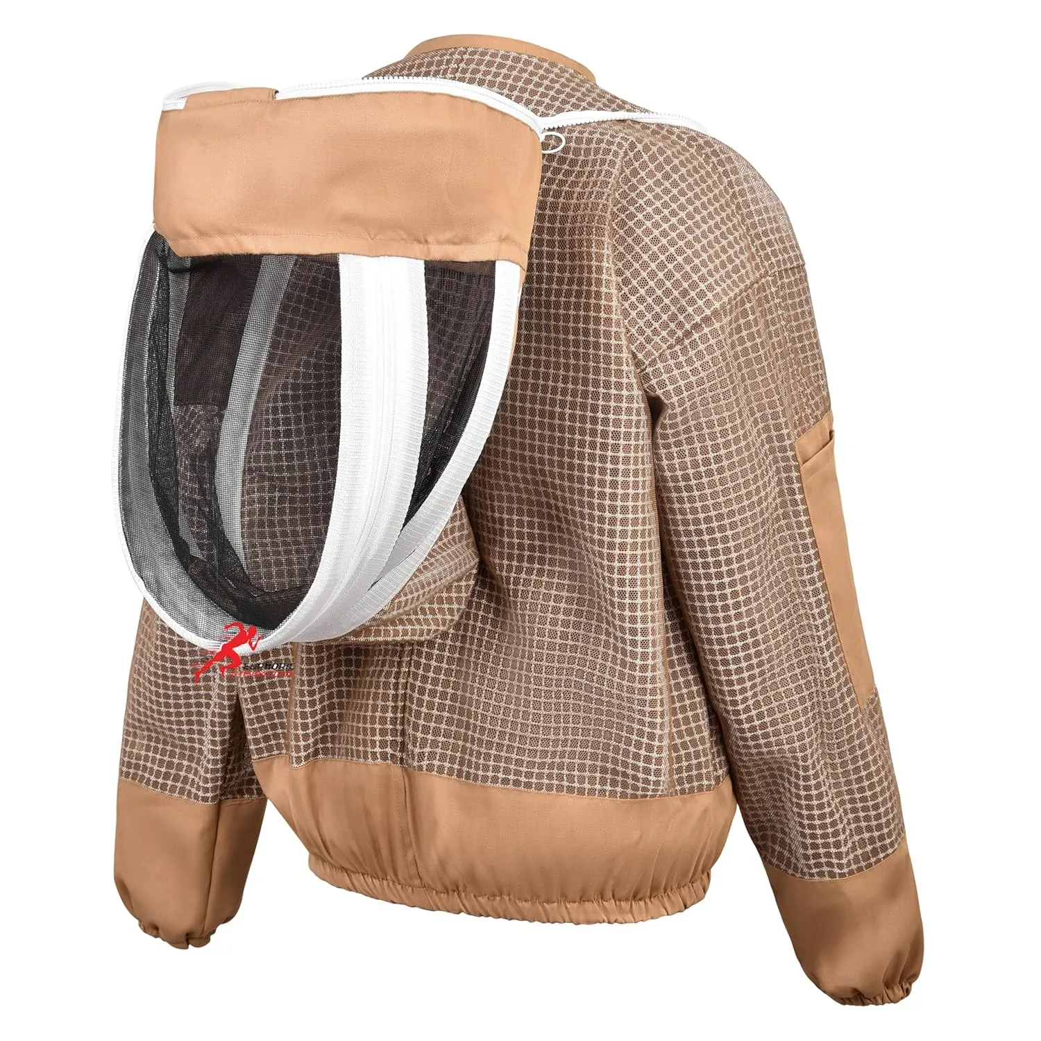 3 Layer Bee Jacket with Fencing Veil and One Pair of Gloves Beekeeping Jacket for Beginer and Professional Fully Protective Jacket Sting Proof Bee Jacket Ventilated Beekeeper Jacket (Khaki, Medium)