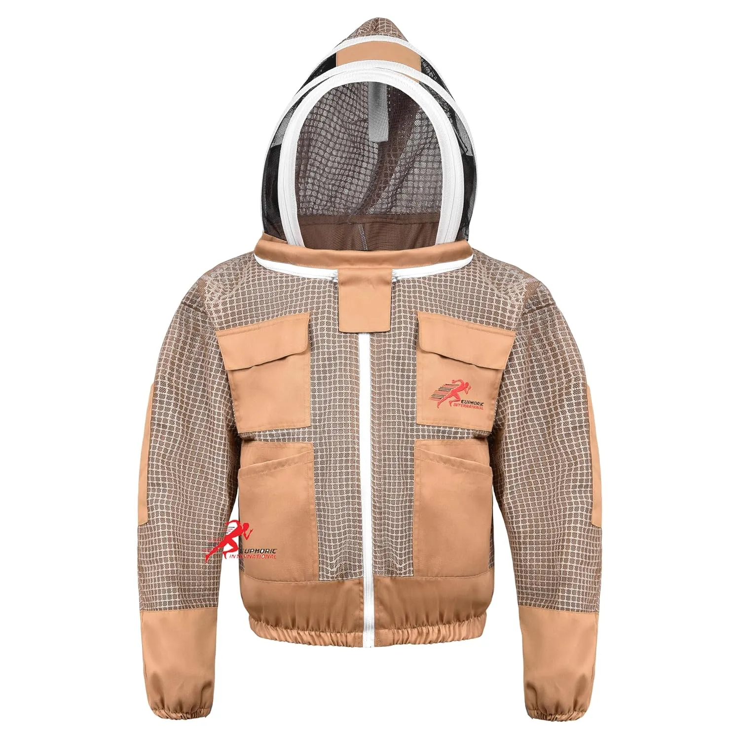 3 Layer Bee Jacket with Fencing Veil and One Pair of Gloves Beekeeping Jacket for Beginer and Professional Fully Protective Jacket Sting Proof Bee Jacket Ventilated Beekeeper Jacket (Khaki, Medium)