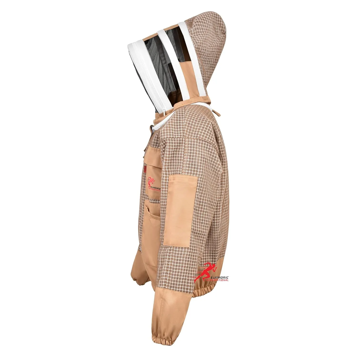 3 Layer Bee Jacket with Fencing Veil and One Pair of Gloves Beekeeping Jacket for Beginer and Professional Fully Protective Jacket Sting Proof Bee Jacket Ventilated Beekeeper Jacket (Khaki, Medium)