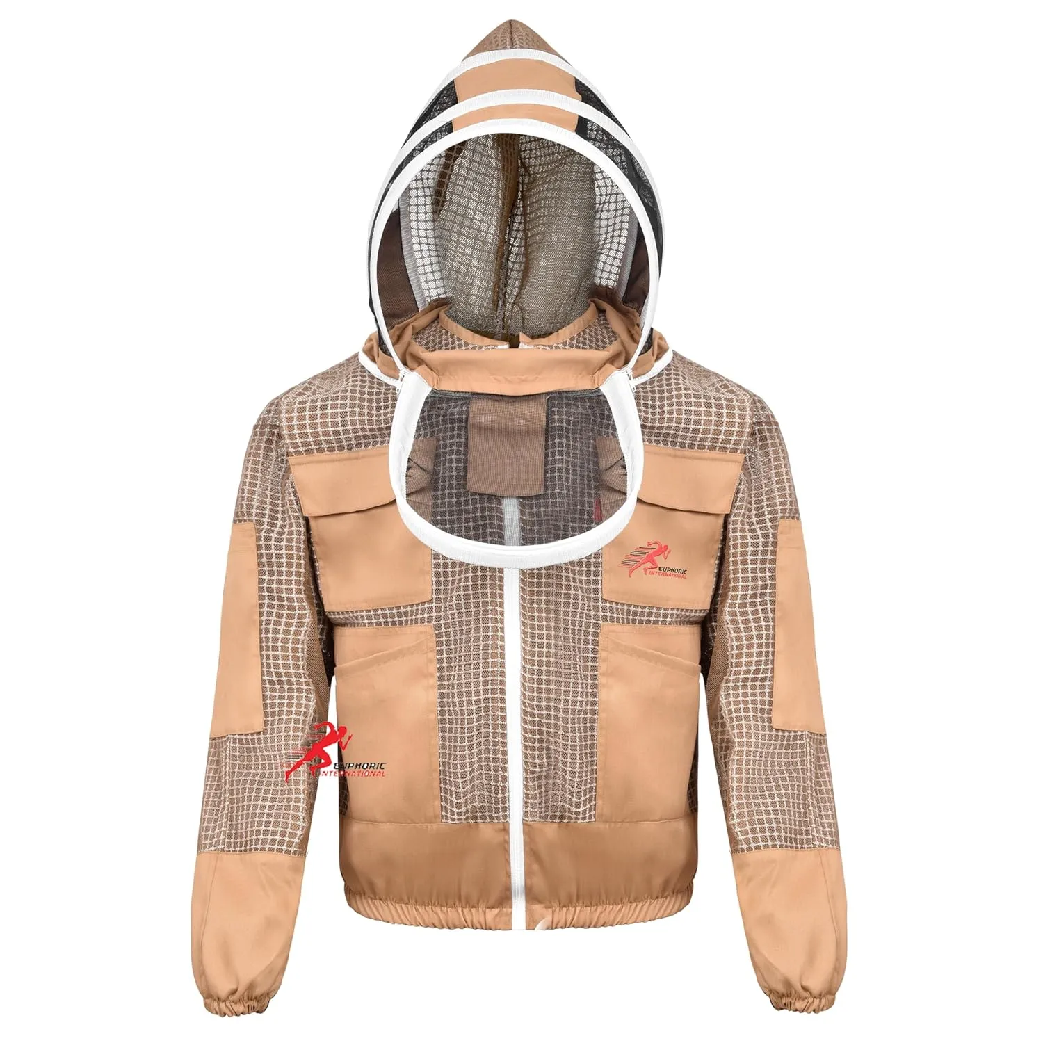 3 Layer Bee Jacket with Fencing Veil and One Pair of Gloves Beekeeping Jacket for Beginer and Professional Fully Protective Jacket Sting Proof Bee Jacket Ventilated Beekeeper Jacket (Khaki, Medium)