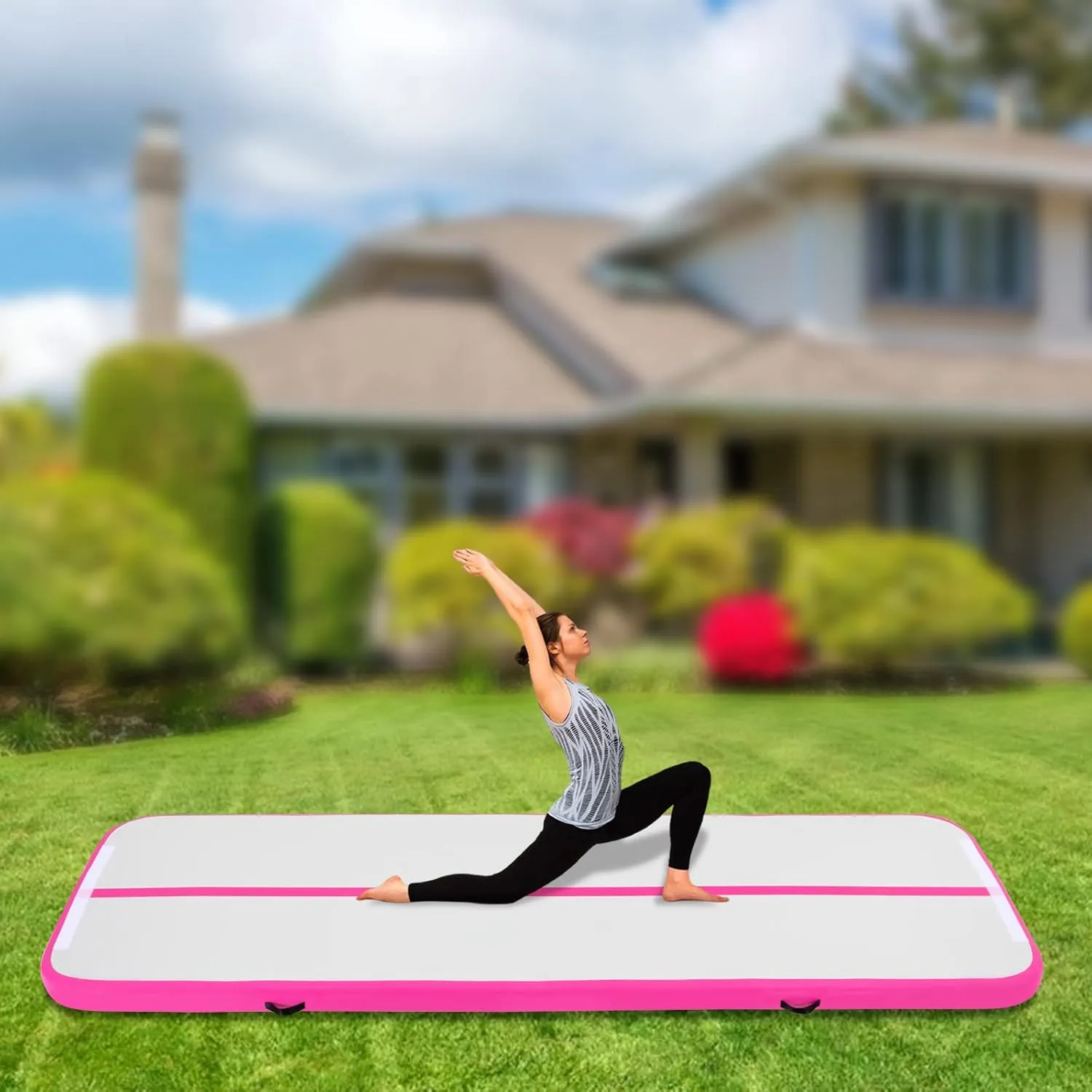 3.2x9.8ft Inflatable Air Gymnastics Mat Training Mats Gymnastics Pad Floor Tumbling Yoga Mat with Pump, Inflatable Mat Home Use, Training, Cheerleading, Yoga