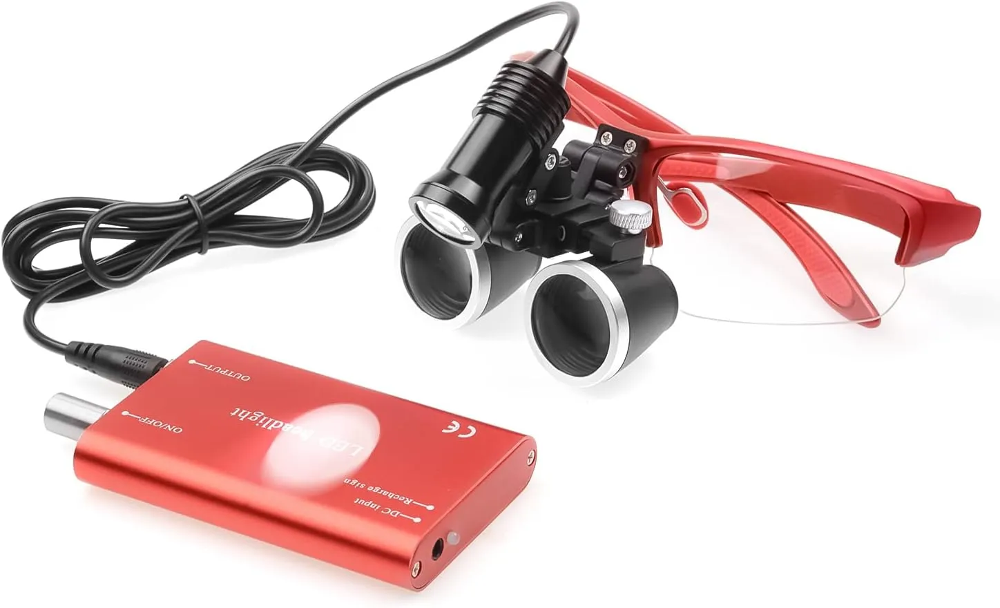3.5X-420mm Binocular Magnifier Loupes with 5W Headlight Loupe Lamp Clip Filter Aluminum Box (Red)