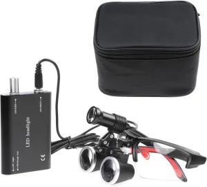 3.5X 420mm Working Distance Optical Glass Surgical Binocular Loupes and 5W Spotlight LED Head Light Lamp with Filter with Two Type Clips Cloth Bag Style (Black)
