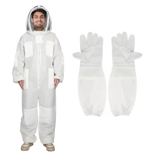 3Layer Beekeeping Suit,Ultra Ventilated Breathable Cotton,Full Beekeeping Suit Equipped with Sheepskin Gloves,Comfortable with Maximum Protection,Commercial & Beginner Beekeepers's Choice(S)