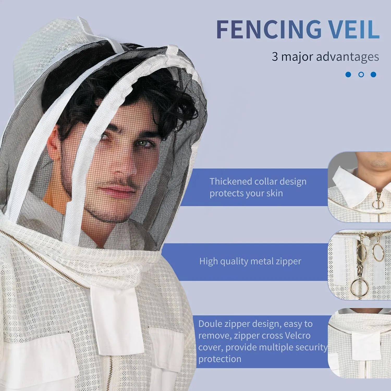 3Layer Beekeeping Suit,Ultra Ventilated Breathable Cotton,Full Beekeeping Suit Equipped with Sheepskin Gloves,Comfortable with Maximum Protection,Commercial & Beginner Beekeepers's Choice(S)