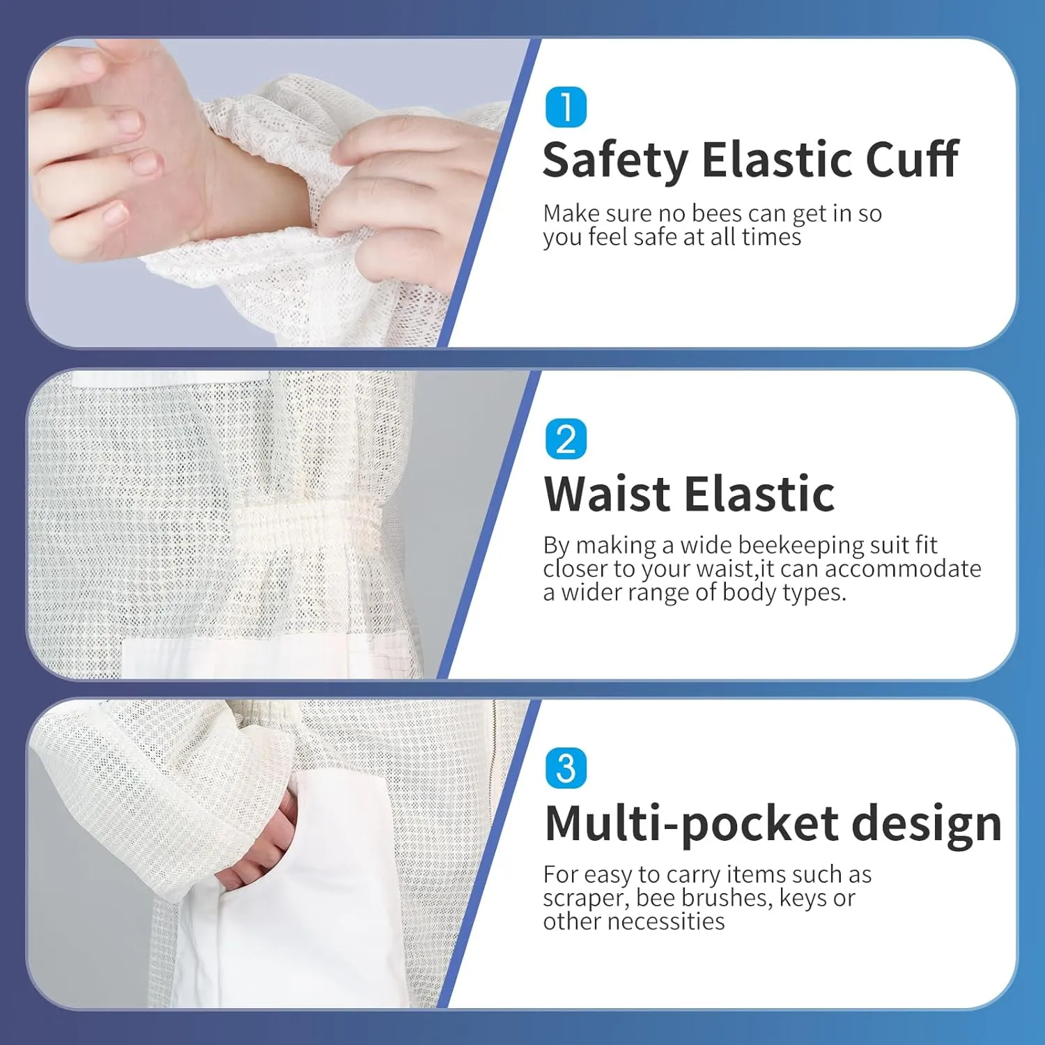 3Layer Beekeeping Suit,Ultra Ventilated Breathable Cotton,Full Beekeeping Suit Equipped with Sheepskin Gloves,Comfortable with Maximum Protection,Commercial & Beginner Beekeepers's Choice(S)