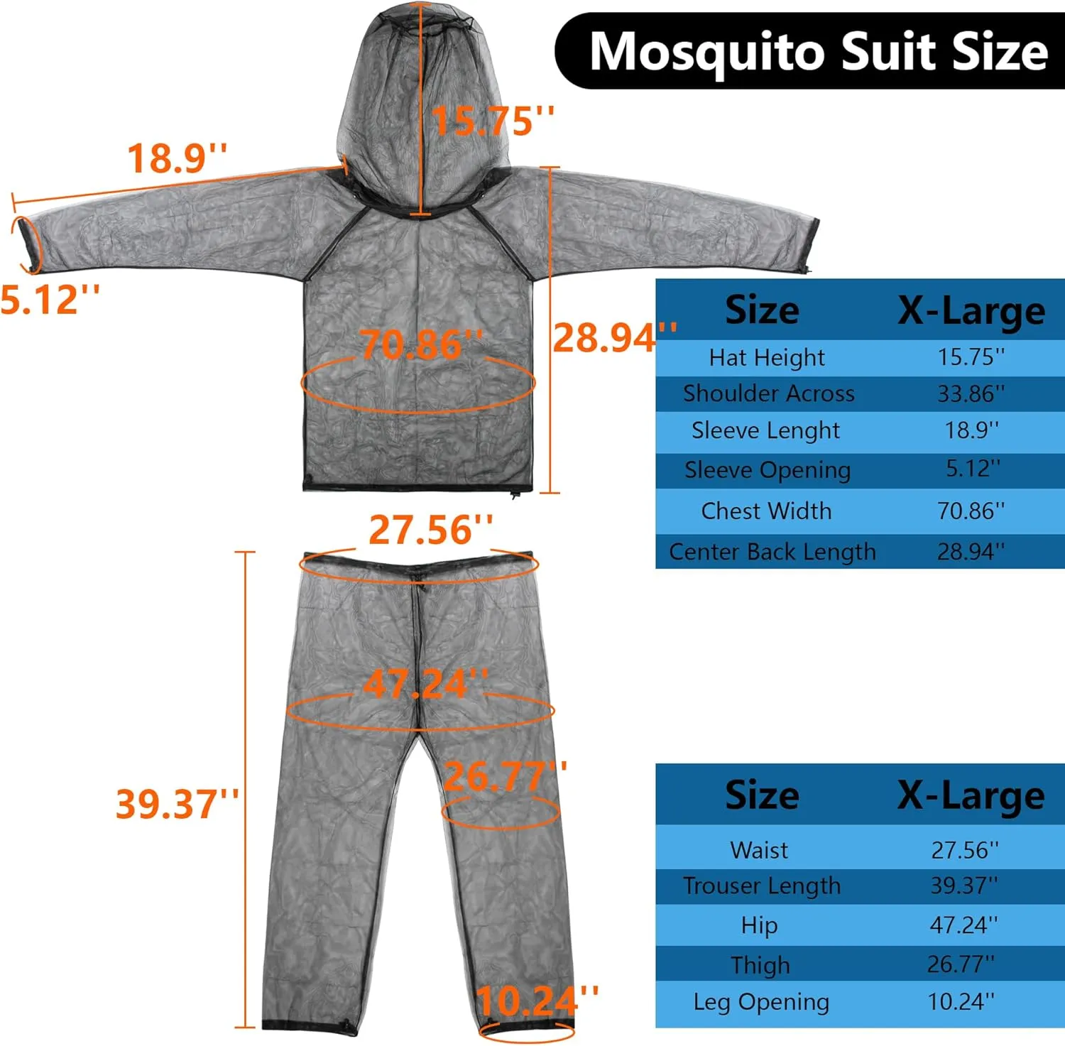 4 Pcs Mosquito Suit for Adult-Full Body Mosquito Net Suit Including Jacket Hood,Pants and Mitt Set-Outdoor Mesh Bug Protection from Bugs,Flies and Gnats