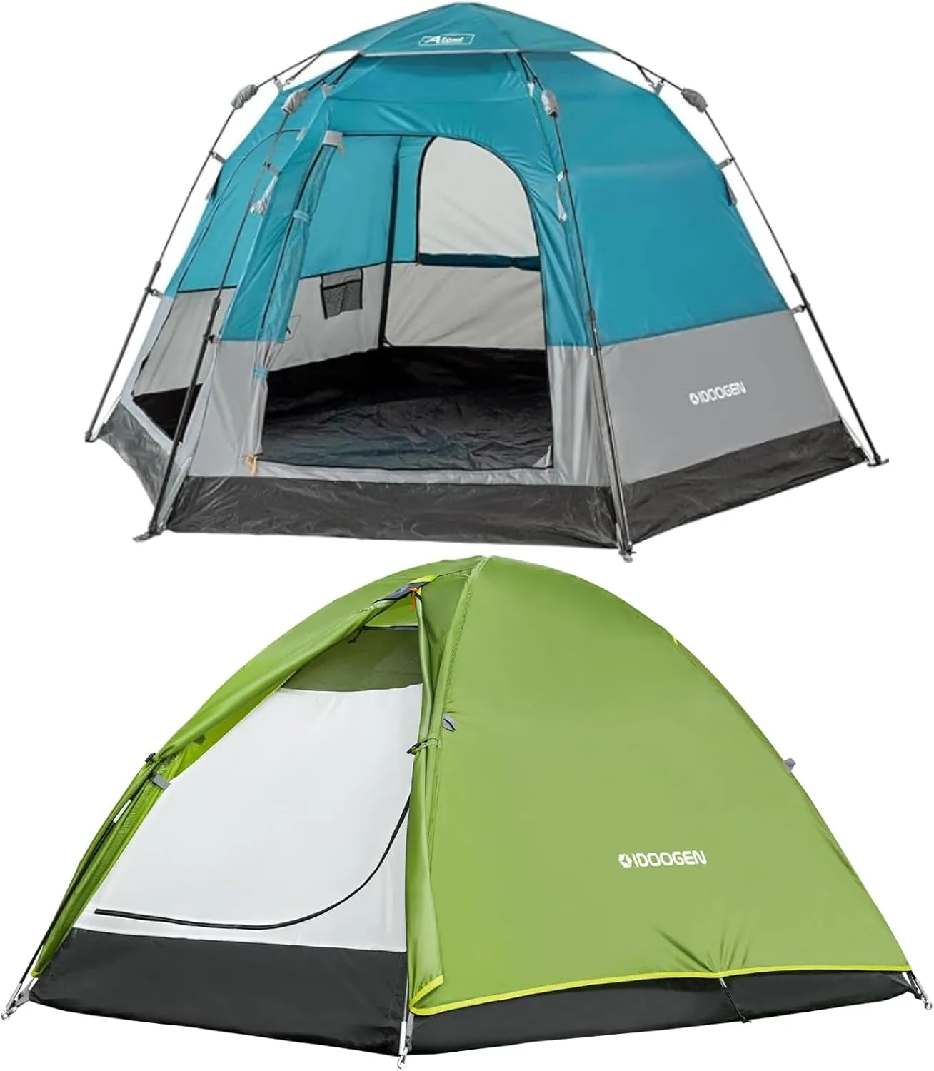 4 Person Pop Up Tent with 2 Door 4 Mesh Windows and One Person Backpacking Tent