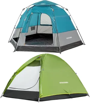 4 Person Pop Up Tent with 2 Door 4 Mesh Windows and One Person Backpacking Tent