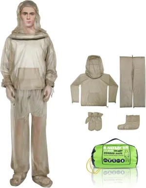 4-Piece Net Suit XXL, Full Body Jacket with Zippered Hood, Pants, Gloves & Foot Covers, Thickened Breathable Mesh, Adjustable Fit for Men & Women, Lightweight for Outdoor, Camping, Fishing & Gardening