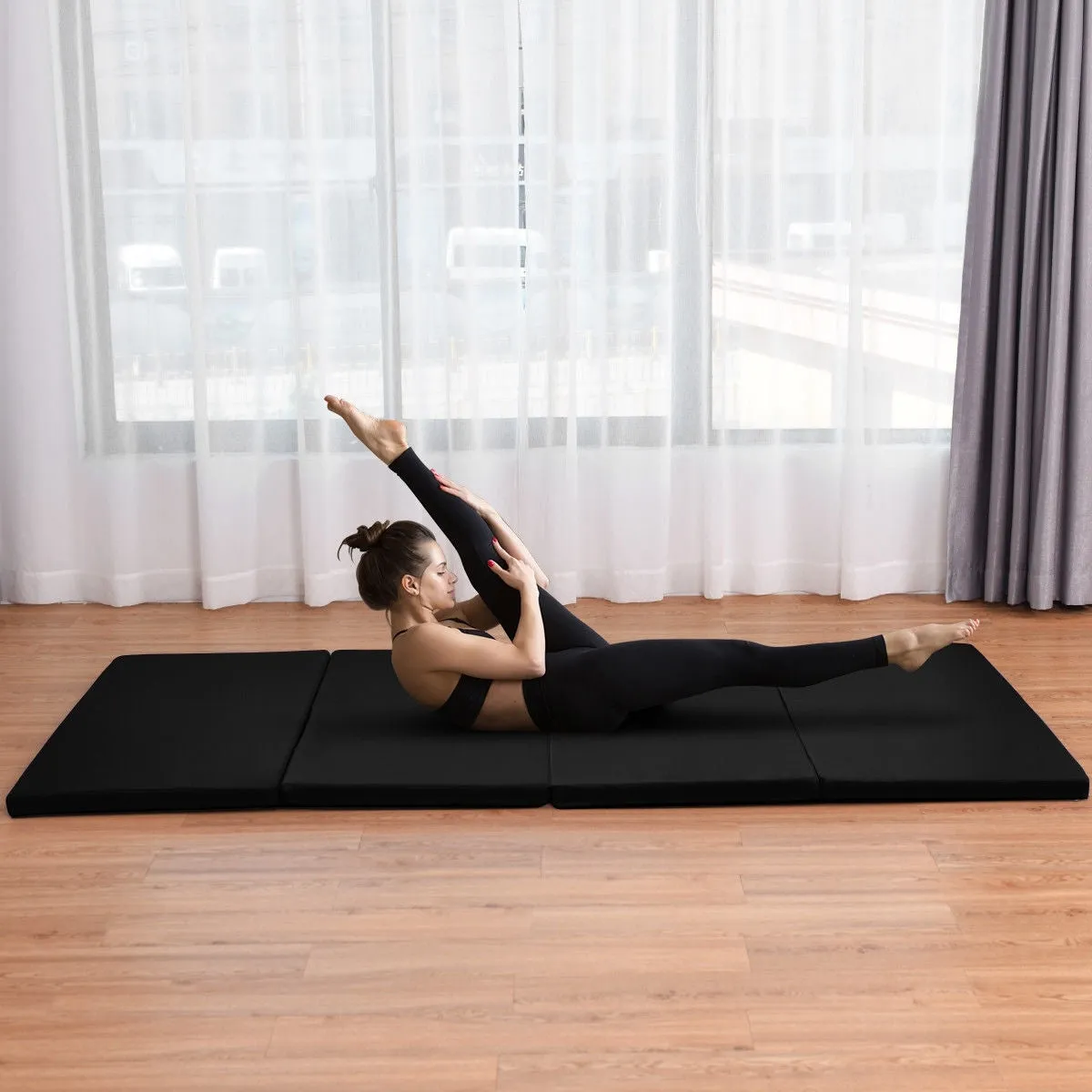 4' x 8' x 2 Inch Folding Panel Exercise Gymnastics Mat-Black