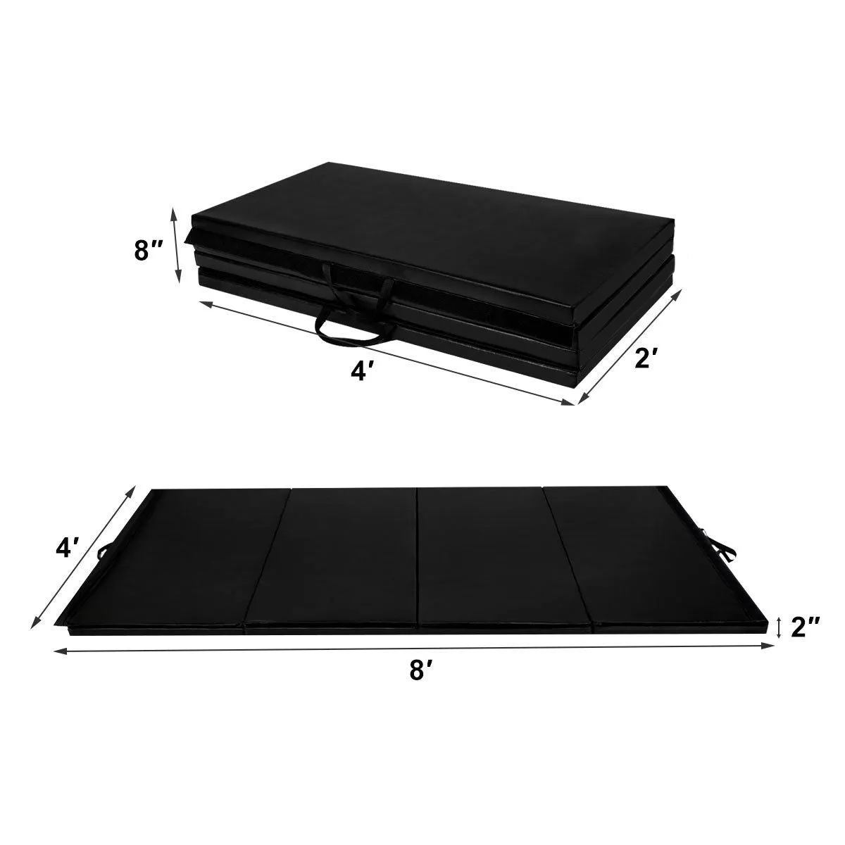 4' x 8' x 2 Inch Folding Panel Exercise Gymnastics Mat-Black