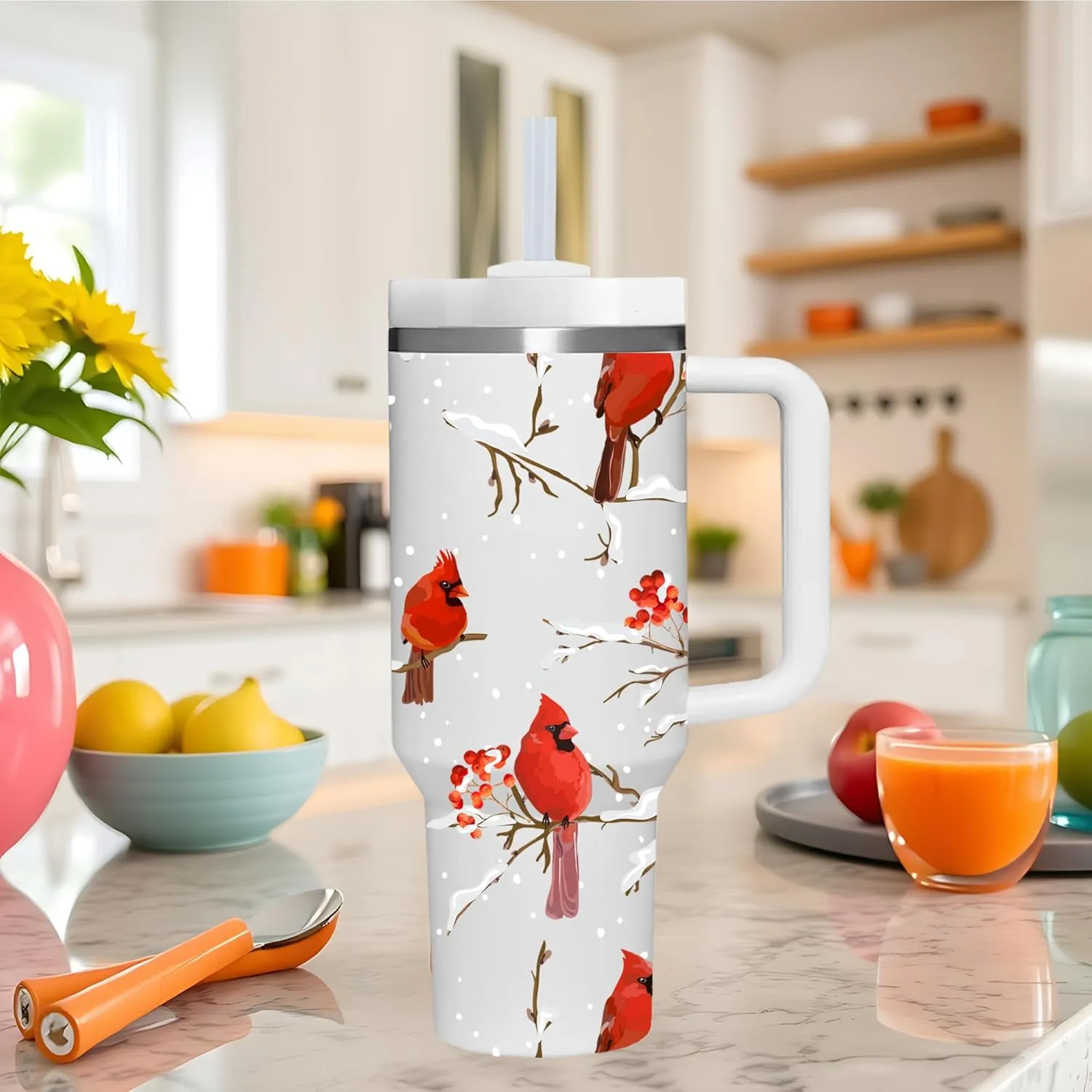 40 OZ Cardinal Tumbler with Handle.Cardinal Lover Gifts.Unique Birthday Christmas Gifts for Cardinal Lover.Personalized 40 OZ Cardinal Tumbler Gifts for Women Men.