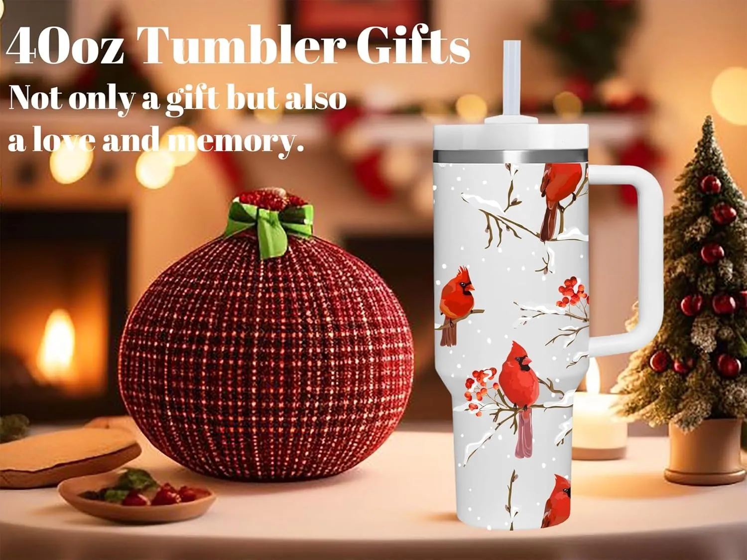 40 OZ Cardinal Tumbler with Handle.Cardinal Lover Gifts.Unique Birthday Christmas Gifts for Cardinal Lover.Personalized 40 OZ Cardinal Tumbler Gifts for Women Men.