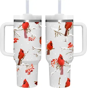 40 OZ Cardinal Tumbler with Handle.Cardinal Lover Gifts.Unique Birthday Christmas Gifts for Cardinal Lover.Personalized 40 OZ Cardinal Tumbler Gifts for Women Men.